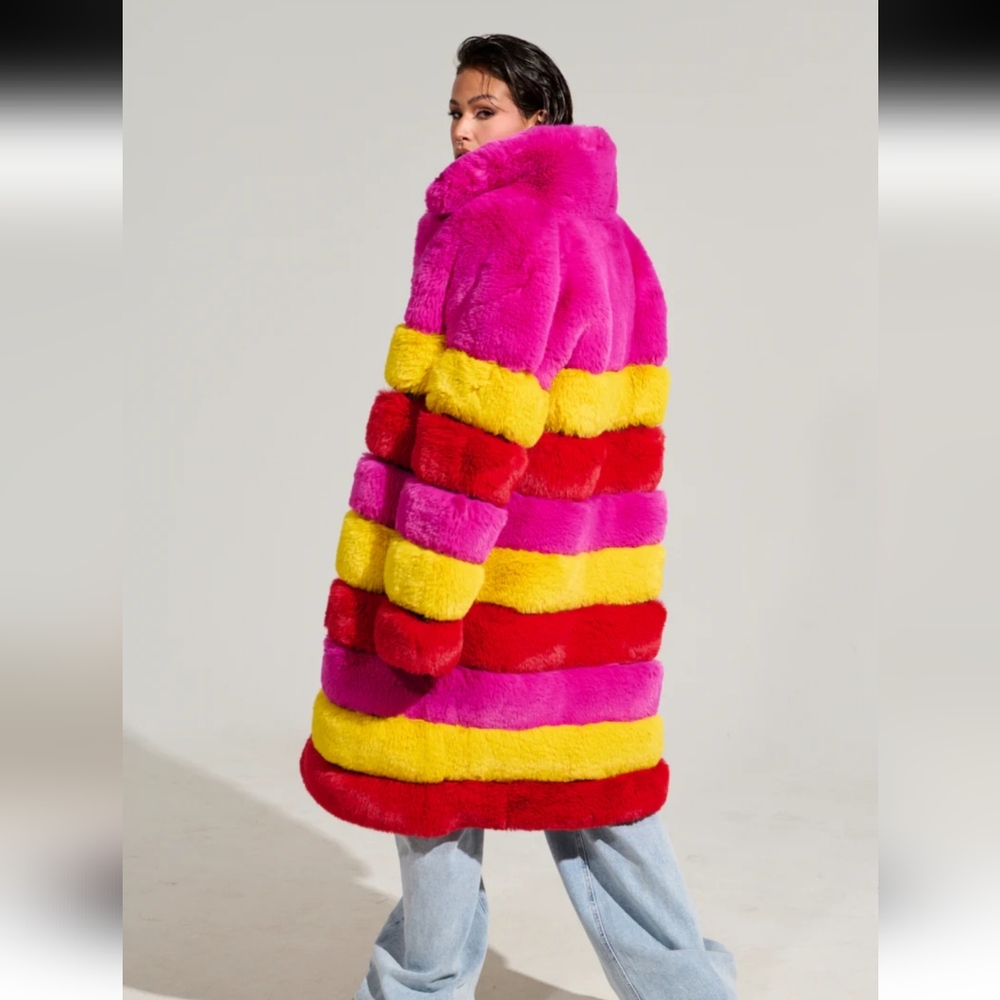 RAMI MULTI COLOR FAUX FUR PANEL TRENCH COAT - Picture 7 of 9